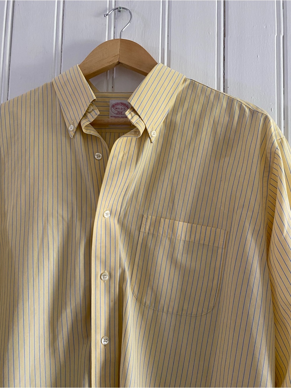 VINTAGE BROOKS BROTHERS pinstripe button down shirt butter yellow and blue XL